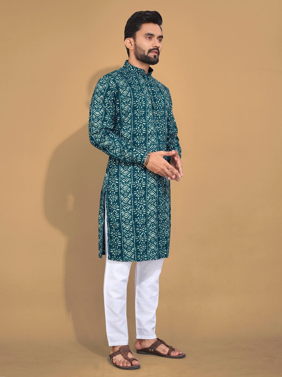 NEW ARRIVAL SOFT COTTON MULTICOLOR FOIL PRINT MEN'S KURTA PAYJAMA FESTIVE WEAR WHOLESALE PRICE ETHNIC GARMENT (14)