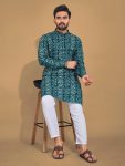 NEW ARRIVAL SOFT COTTON MULTICOLOR FOIL PRINT MEN'S KURTA PAYJAMA RAMA