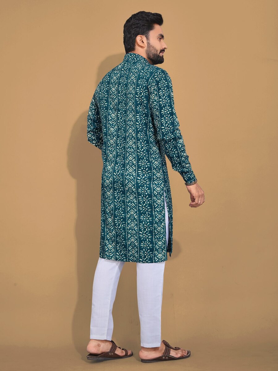 NEW ARRIVAL SOFT COTTON MULTICOLOR FOIL PRINT MEN'S KURTA PAYJAMA FESTIVE WEAR WHOLESALE PRICE ETHNIC GARMENT (16)