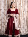 NEW ARRIVAL VELVET EMBROIDERY LACE WORK GOWN BOTTOM WITH DUPATTA FESTIVE WEAR WHOLESALE PRICE ETHNIC GARMENT (3)