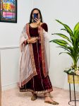 NEW ARRIVAL VELVET EMBROIDERY LACE WORK GOWN BOTTOM WITH DUPATTA FESTIVE WEAR WHOLESALE PRICE ETHNIC GARMENT (3)