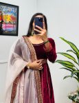 NEW ARRIVAL VELVET EMBROIDERY LACE WORK GOWN BOTTOM WITH DUPATTA FESTIVE WEAR WHOLESALE PRICE ETHNIC GARMENT (3)