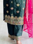 NEW ARRIVAL VICHITRA SILK EMBROIDERY SEQUENCE WORK TOP PALAZZO WITH DUPATTA FESTIVE WEAR WHOLESALE PRICE ETHNIC GARMENT (4)