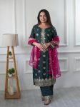 NEW ARRIVAL VICHITRA SILK EMBROIDERY SEQUENCE WORK TOP PALAZZO WITH DUPATTA FESTIVE WEAR WHOLESALE PRICE ETHNIC GARMENT (4)