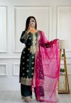 NEW ARRIVAL VICHITRA SILK EMBROIDERY SEQUENCE WORK TOP PALAZZO WITH DUPATTA FESTIVE WEAR WHOLESALE PRICE ETHNIC GARMENT (4)