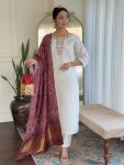 NEW ARRIVAL VISCOSE CHANDERI SEQUENCE CODING EMBROIDERY WORK TOP BOTTOM WITH DUPATTA FESTIVE WEAR WHOLESALE PRICE ETHNIC GARMENT (2)