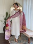 NEW ARRIVAL VISCOSE CHANDERI SEQUENCE CODING EMBROIDERY WORK TOP BOTTOM WITH DUPATTA FESTIVE WEAR WHOLESALE PRICE ETHNIC GARMENT (2)