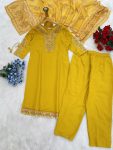 NEW ARRIVAL VISCOSE CHANDERI SEQUENCE EMBROIDERY WORK TOP BOTTOM WITH DUPATTA FESTIVE WEAR WHOLESALE PRICE ETHNIC GARMENT (11)