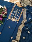 NEW ARRIVAL VISCOSE CHANDERI SILK EMBROIDERY SEQUENCE CODING WORK TOP BOTTOM WITH DUPATTA PARTY WEAR WHOLESALE PRICE ETHNIC GARMENT (7)