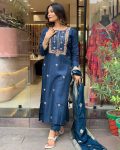 NEW ARRIVAL VISCOSE CHANDERI SILK EMBROIDERY SEQUENCE CODING WORK TOP BOTTOM WITH DUPATTA PARTY WEAR WHOLESALE PRICE ETHNIC GARMENT (7)