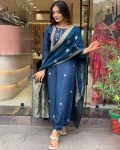 NEW ARRIVAL VISCOSE CHANDERI SILK EMBROIDERY SEQUENCE CODING WORK TOP BOTTOM WITH DUPATTA PARTY WEAR WHOLESALE PRICE ETHNIC GARMENT (7)