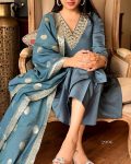 NEW ARRIVAL VISCOSE ROMAN SILK HAND EMBROIDERY AND ZARI WEAVING WORK TOP BOTTOM WITH DUPATTA FESTIVE WEAR WHOLESALE PRICE ETHNIC GARMENT (1)