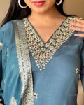 NEW ARRIVAL VISCOSE ROMAN SILK HAND EMBROIDERY AND ZARI WEAVING WORK TOP BOTTOM WITH DUPATTA FESTIVE WEAR WHOLESALE PRICE ETHNIC GARMENT (1)