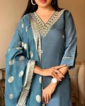 NEW ARRIVAL VISCOSE ROMAN SILK HAND EMBROIDERY AND ZARI WEAVING WORK TOP BOTTOM WITH DUPATTA FESTIVE WEAR WHOLESALE PRICE ETHNIC GARMENT (1)
