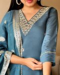 NEW ARRIVAL VISCOSE ROMAN SILK HAND EMBROIDERY AND ZARI WEAVING WORK TOP BOTTOM WITH DUPATTA FESTIVE WEAR WHOLESALE PRICE ETHNIC GARMENT (1)