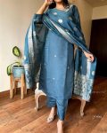 NEW ARRIVAL VISCOSE ROMAN SILK HAND EMBROIDERY AND ZARI WEAVING WORK TOP BOTTOM WITH DUPATTA FESTIVE WEAR WHOLESALE PRICE ETHNIC GARMENT (1)