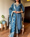 NEW ARRIVAL VISCOSE ROMAN SILK HAND EMBROIDERY AND ZARI WEAVING WORK TOP BOTTOM WITH DUPATTA FESTIVE WEAR WHOLESALE PRICE ETHNIC GARMENT (1)