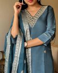 NEW ARRIVAL VISCOSE ROMAN SILK HAND EMBROIDERY AND ZARI WEAVING WORK TOP BOTTOM WITH DUPATTA FESTIVE WEAR WHOLESALE PRICE ETHNIC GARMENT (1)