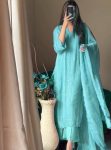RICH LOOK CHINON COTTON THREAD EMBROIDERY WORK WITH GPO LACE WORK TOP BOTTOM WITH DUPATTA SKY
