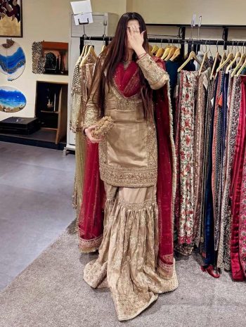 RICH LOOK CHINON  SILK SEQUENCE AND THREAD EMBROIDERY WORK TOP SHARARA WITH DUPATTA  CREAM