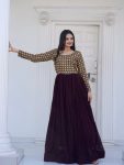 RICH LOOK FAUX BLOOMING SEQUENCE MULTI AND ZARI EMBROIDERY WORK GOWN PARTY WEAR WHOLESALE PRICE ETHNIC GARMENT (5)