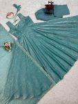 RICH LOOK FENDI SILK THREAD WITH SEQUENCE WORK GOWN BOTTOM WITH DUPATTA FESTIVE WEAR WHOLESALE PRICE ETHNIC GARMENT (3)