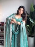 RICH LOOK FENDI SILK THREAD WITH SEQUENCE WORK GOWN BOTTOM WITH DUPATTA  SKY