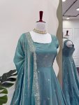 RICH LOOK FENDI SILK THREAD WITH SEQUENCE WORK GOWN BOTTOM WITH DUPATTA FESTIVE WEAR WHOLESALE PRICE ETHNIC GARMENT (3)