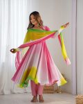 RICH LOOK GEORGETTE COLOURFULL PADDING GOWN BOTTOM WITH DUPATTA FESTIVE WEAR WHOLESALE PRICE ETHNIC GARMENT (4)