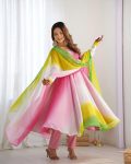 RICH LOOK GEORGETTE COLOURFULL PADDING GOWN BOTTOM WITH DUPATTA FESTIVE WEAR WHOLESALE PRICE ETHNIC GARMENT (4)
