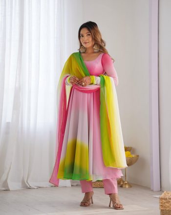 RICH LOOK GEORGETTE COLOURFULL PADDING GOWN BOTTOM WITH DUPATTA BABY PINK