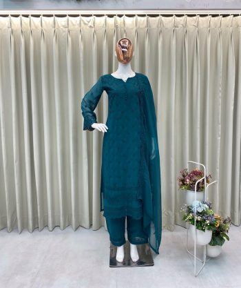 RICH LOOK GEORGETTE EMBROIDERY WORK TOP BOTTOM WITH DUPATTA TEAL