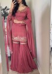 RICH LOOK GOLD CRUSH EMBROIDERY SEQUENCE BEADS WORK TOP SHARARA WITH DUPATTA PARTY WEAR WHOLESALE PRICE ETHNIC GARMENT (3)