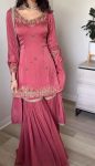 RICH LOOK GOLD CRUSH EMBROIDERY SEQUENCE BEADS WORK TOP SHARARA WITH DUPATTA PARTY WEAR WHOLESALE PRICE ETHNIC GARMENT (3)