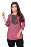 RICH LOOK MAGIC COTTON EMBROIDERY WORK SHORT KURTI  PEACH