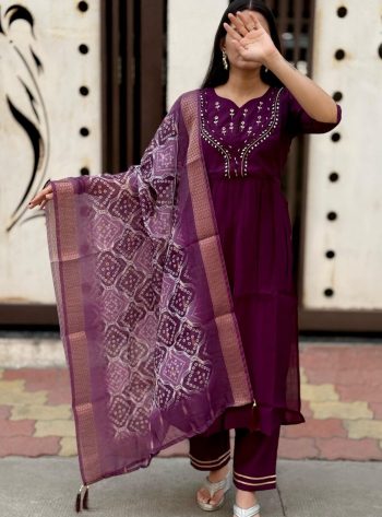 RICH LOOK ROMAN SILK HAND WORK TOP BOTTOM WITH DUPATTA  WINE