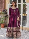 RICH LOOK SHIMMER VICHITRA SEQUENCE EMBROIDERY  WORK GOWN WITH DUPATTA WINE