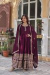 RICH LOOK SHIMMER VICHITRA SEQUENCE EMBROIDERY WORK GOWN WITH DUPATTA FESTIVE WEAR WHOLESALE PRICE ETHNIC GARMENT (1)