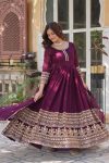 RICH LOOK SHIMMER VICHITRA SEQUENCE EMBROIDERY WORK GOWN WITH DUPATTA FESTIVE WEAR WHOLESALE PRICE ETHNIC GARMENT (1)