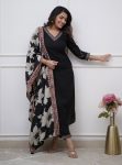 RICH LOOK VISCOSE SILK EMBROIDERY WORK TOP BOTTOM WITH DUPATTA  BLACK