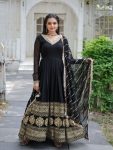 TRADITIONAL BLOOMING GEORGETTE EMBROIDERY SEQUENCE WORK GOWN WITH DUPATTA BLACK