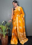 TRADITIONAL COTTON CREPE BATIK PRINTED ZARI WEAVING BOREDR WORK SAREE WITH UNSTITCHED BLOUSE PARTY WEAR WHOLESALE PRICE ETHNIC GARMENT (1)