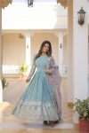 TRADITIONAL GEORGETTE ZARI EMBROIDERY SEQUENCE WORK GOWN WITH DUPATTA PARTY WEAR WHOLESALE PRICE ETHNIC GARMENT (9)