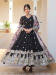 TRADITIONAL GEORGETTE ZARI EMBROIDERY SEQUENCE WORK GOWN WITH DUPATTA PARTY WEAR WHOLESALE PRICE ETHNIC GARMENT (3)