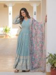 TRADITIONAL GEORGETTE ZARI EMBROIDERY SEQUENCE WORK GOWN WITH DUPATTA SKY