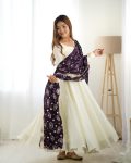 TRADITIONAL VICHITRA SILK FLAIRED PLAIN GOWN BOTTOM WITH EMBROIDERY ZARI LACE WORK DUPATTA PARTY WEAR WHOLESALE PRICE ETHNIC GARMENT (48)