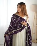 TRADITIONAL VICHITRA SILK FLAIRED PLAIN GOWN BOTTOM WITH EMBROIDERY ZARI LACE WORK DUPATTA PARTY WEAR WHOLESALE PRICE ETHNIC GARMENT (48)