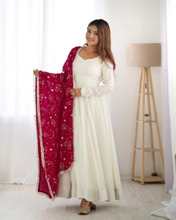 TRADITIONAL VICHITRA SILK FLAIRED PLAIN GOWN BOTTOM WITH EMBROIDERY ZARI LACE WORK DUPATTA RANI