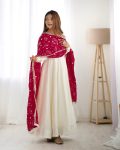 TRADITIONAL VICHITRA SILK FLAIRED PLAIN GOWN BOTTOM WITH EMBROIDERY ZARI LACE WORK DUPATTA PARTY WEAR WHOLESALE PRICE ETHNIC GARMENT (55)