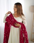 TRADITIONAL VICHITRA SILK FLAIRED PLAIN GOWN BOTTOM WITH EMBROIDERY ZARI LACE WORK DUPATTA PARTY WEAR WHOLESALE PRICE ETHNIC GARMENT (55)